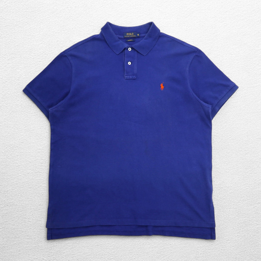 POLO RALPH LAUREN Polo shirt XL Blue Cotton Pique CUSTOM FIT Small pony embroidery