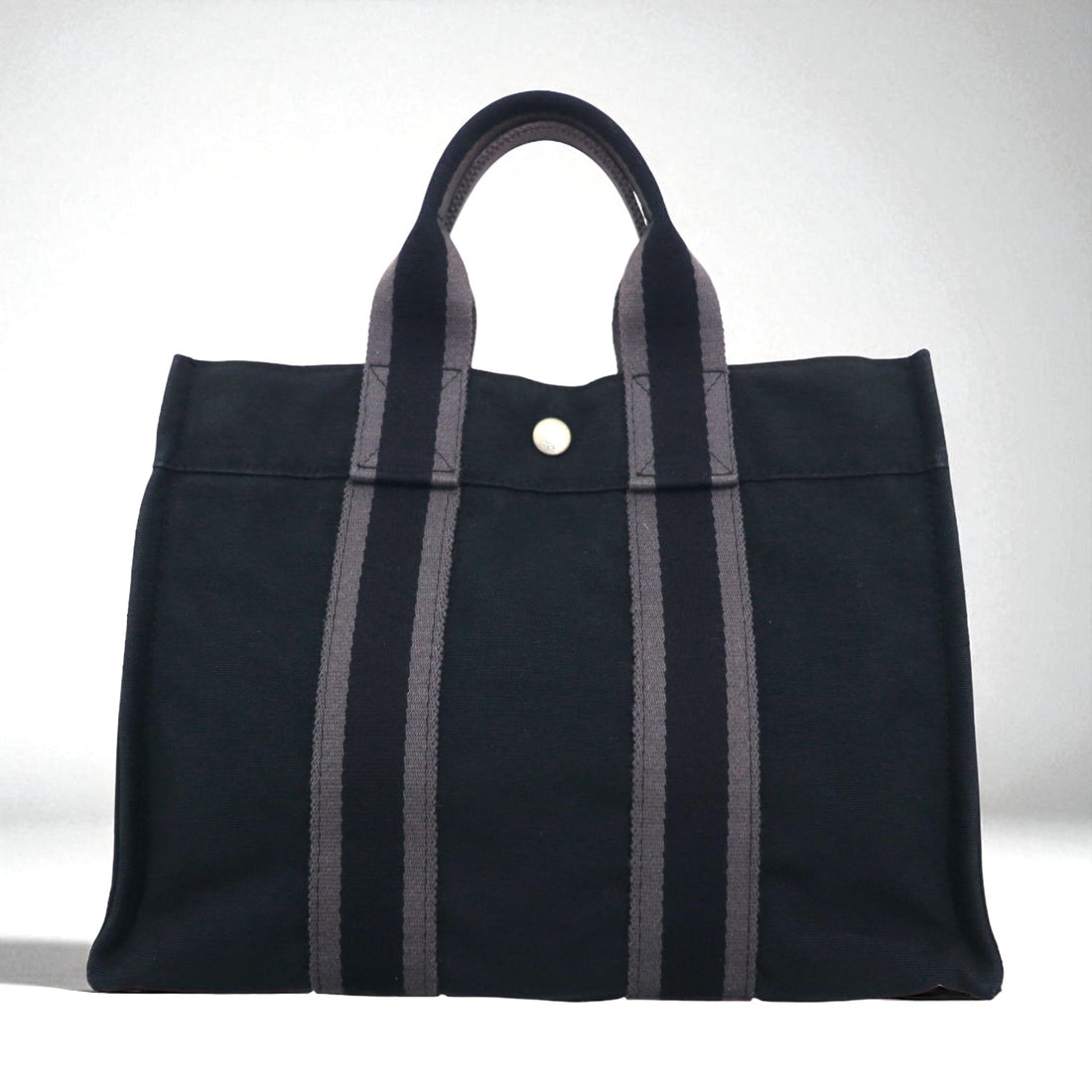 HERMES フールトゥ PM トートバッグ ハンドバッグ ブラック コットン キャンバス フランス製