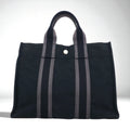 HERMES Foul Tote PM Tote Bag, Black Cotton Canvas, Made in France