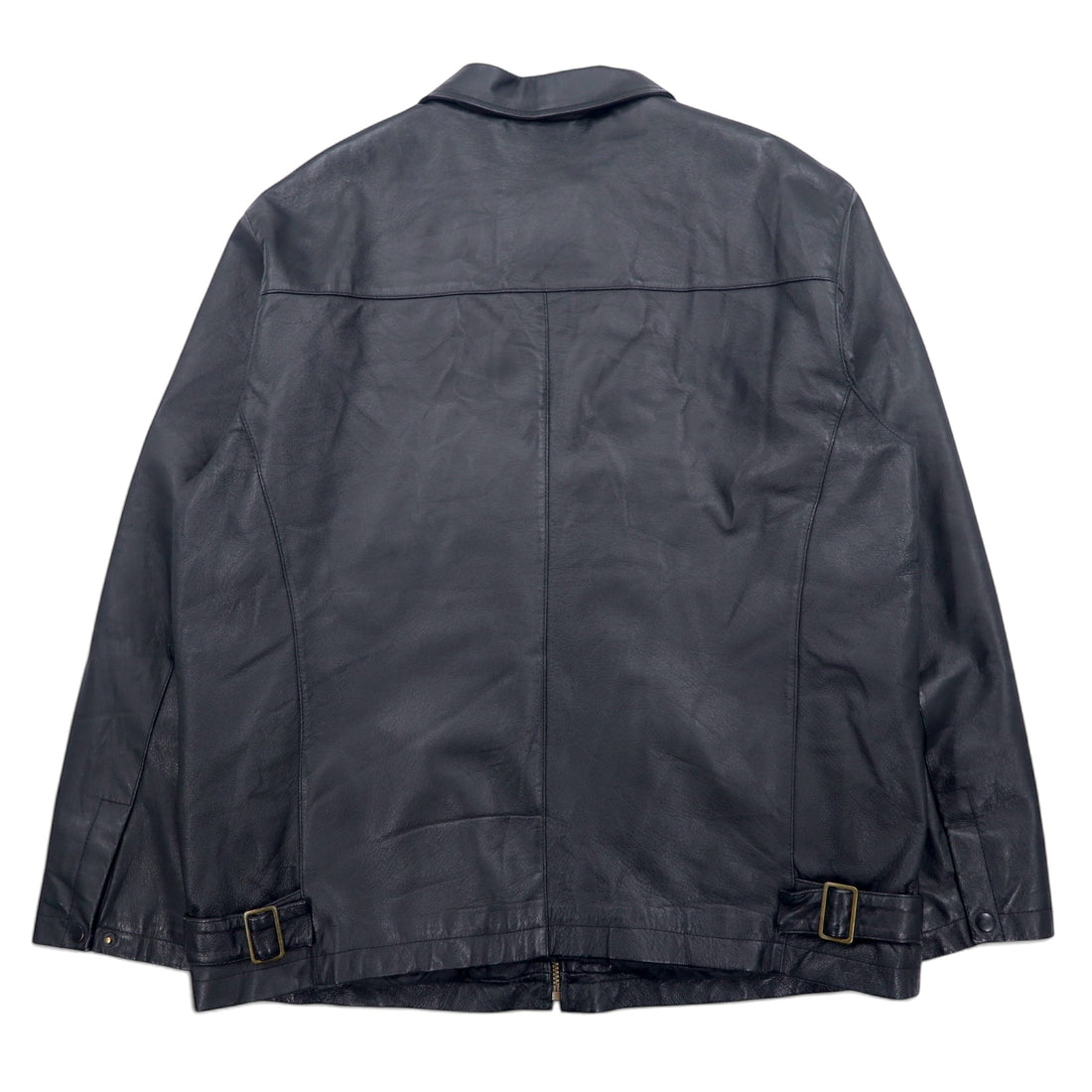90s RETREAT Zip-up Leather Jacket, XL, Black, Leather