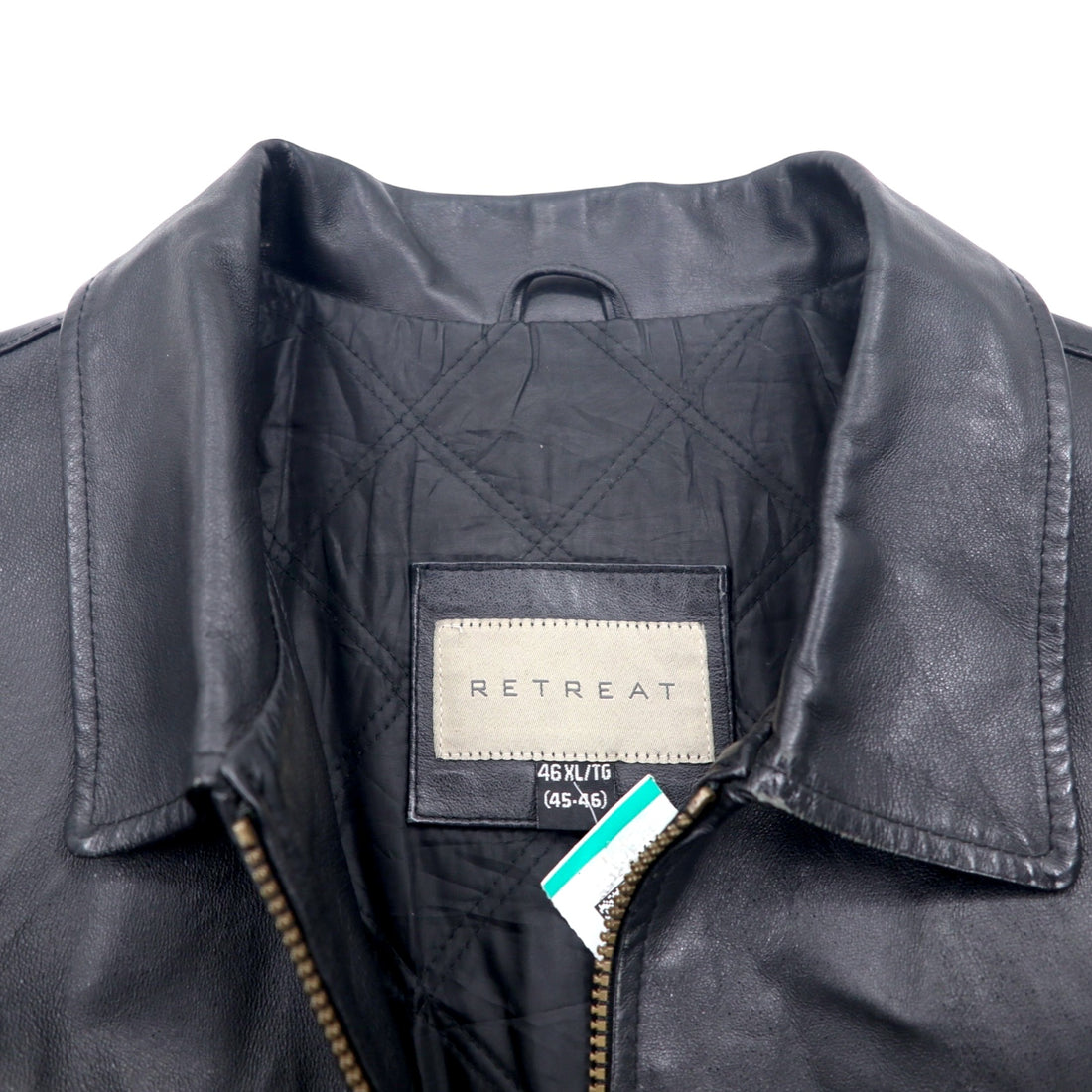 90s RETREAT Zip-up Leather Jacket, XL, Black, Leather