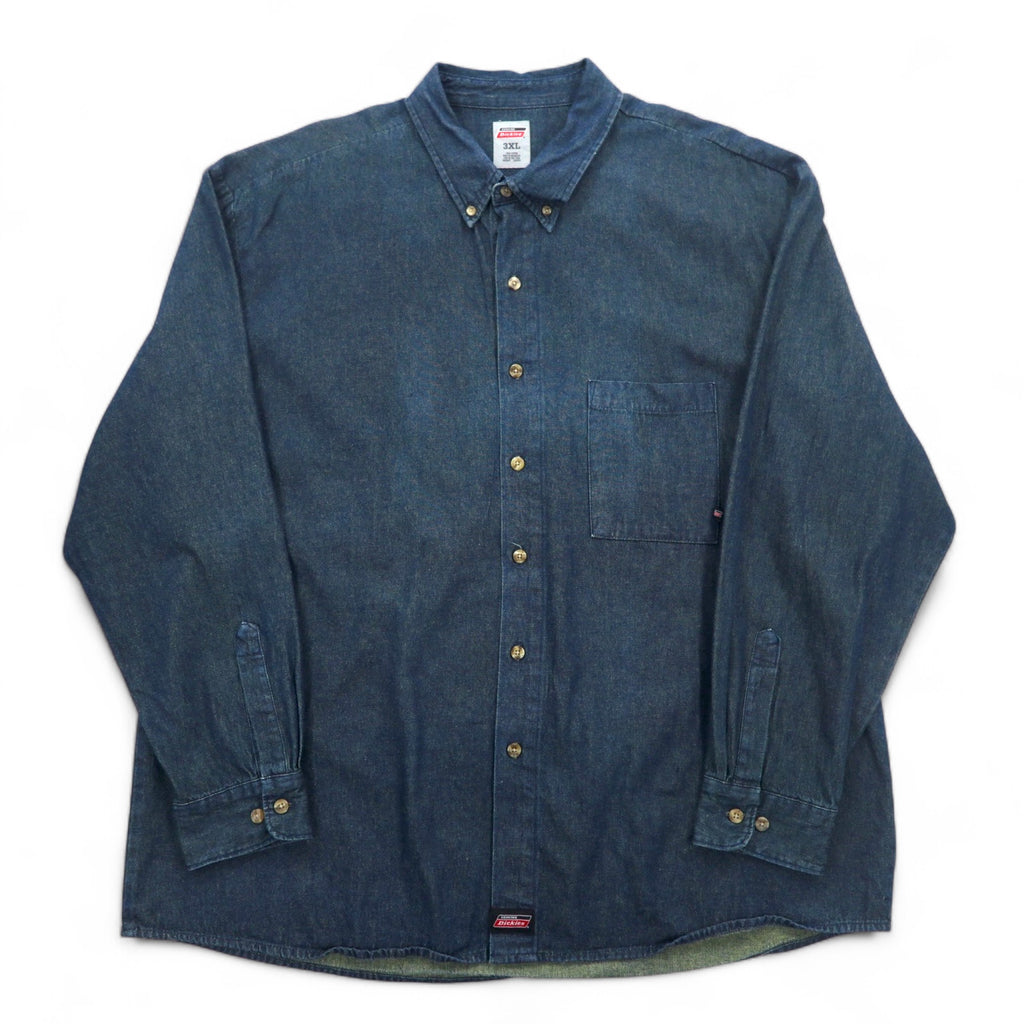 Dickies デニム ボタンダウンシャツ 3XL ダークインディゴ ブルー  ビッグサイズ ニカラグア製