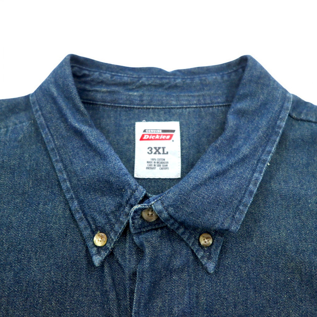Dickies デニム ボタンダウンシャツ 3XL ダークインディゴ ブルー  ビッグサイズ ニカラグア製