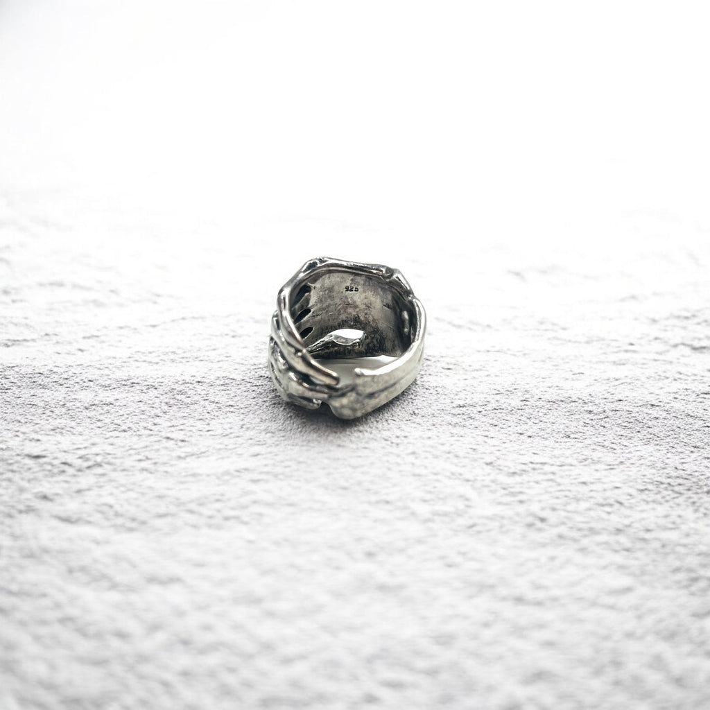 Vintage Silver Bone Ring Bone Hand Ring Size 17 Silver 925 Skeleton Gothic Punk Rock