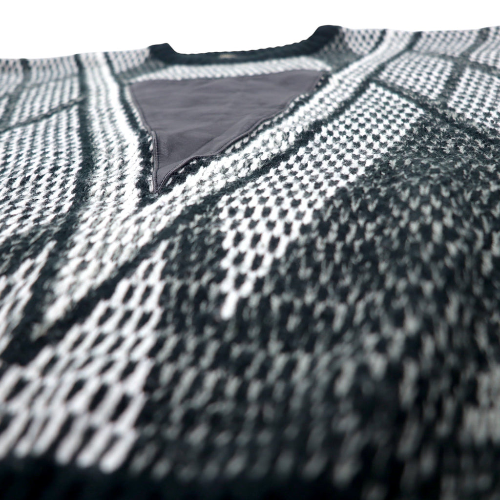 90s Alan Stuart all-over print knit sweater M size black grey acrylic geometric pattern leather inserts