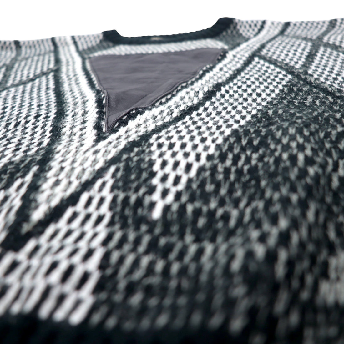 90s Alan Stuart all-over print knit sweater M size black grey acrylic geometric pattern leather inserts