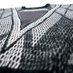 90s Alan Stuart all-over print knit sweater M size black grey acrylic geometric pattern leather inserts