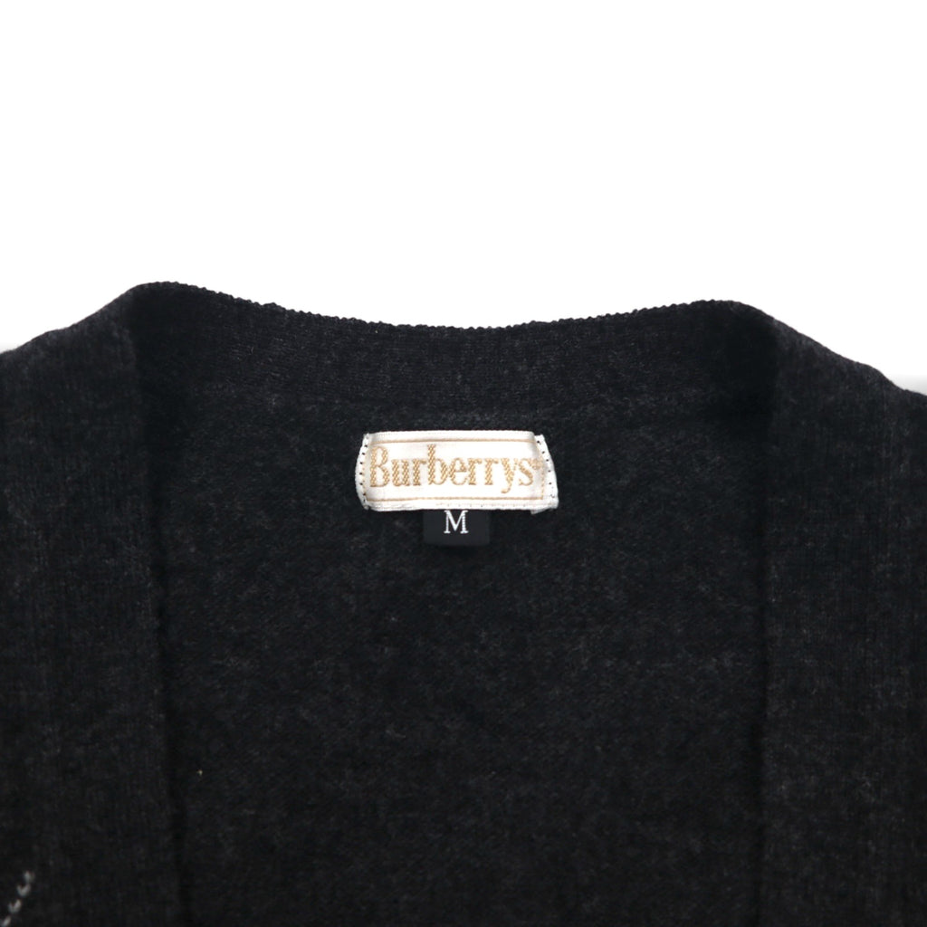 BURBERRYS 90s Made in Japan Old Argyle Knit Cardigan, Medium, Gray Wool, Gold Buttons, Oversized, Long Length