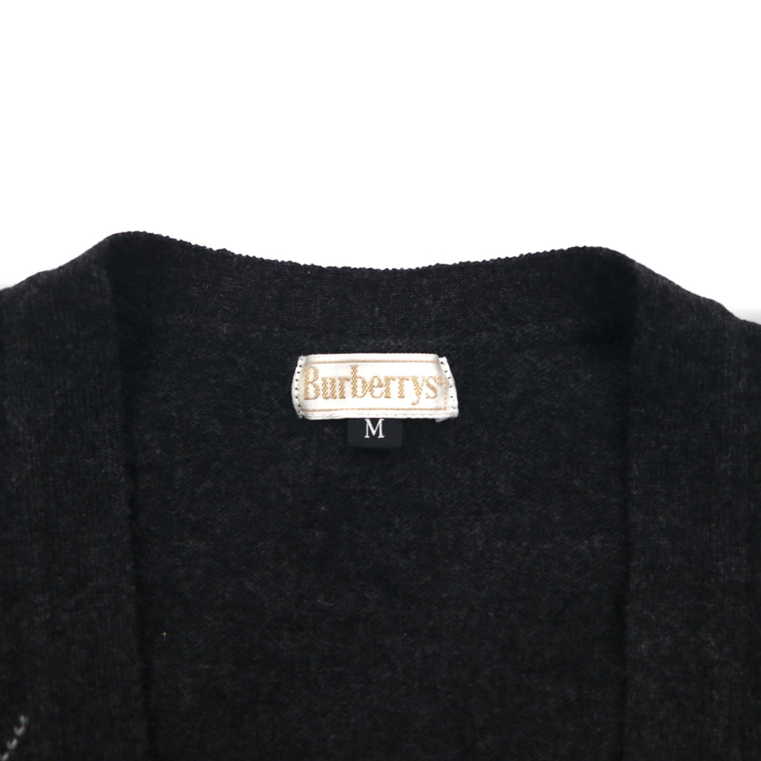 BURBERRYS 90s Made in Japan Old Argyle Knit Cardigan, Medium, Gray Wool, Gold Buttons, Oversized, Long Length