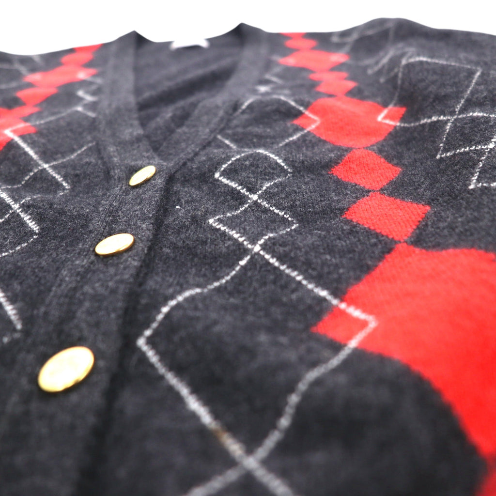 BURBERRYS 90s Made in Japan Old Argyle Knit Cardigan, Medium, Gray Wool, Gold Buttons, Oversized, Long Length