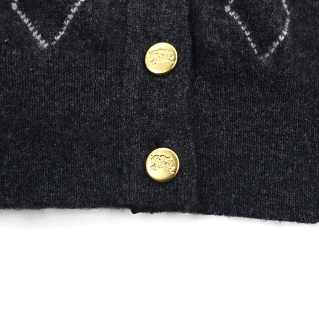 BURBERRYS 90s Made in Japan Old Argyle Knit Cardigan, Medium, Gray Wool, Gold Buttons, Oversized, Long Length