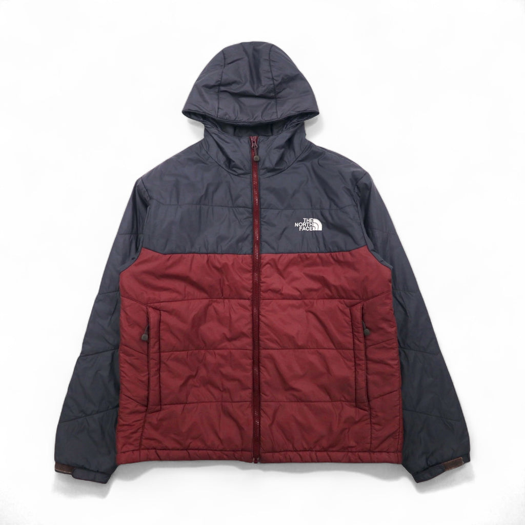 THE NORTH FACE Primaloft Padded Hoodie Jacket, Size L, Gray/Bordeaux Two-Tone Nylon