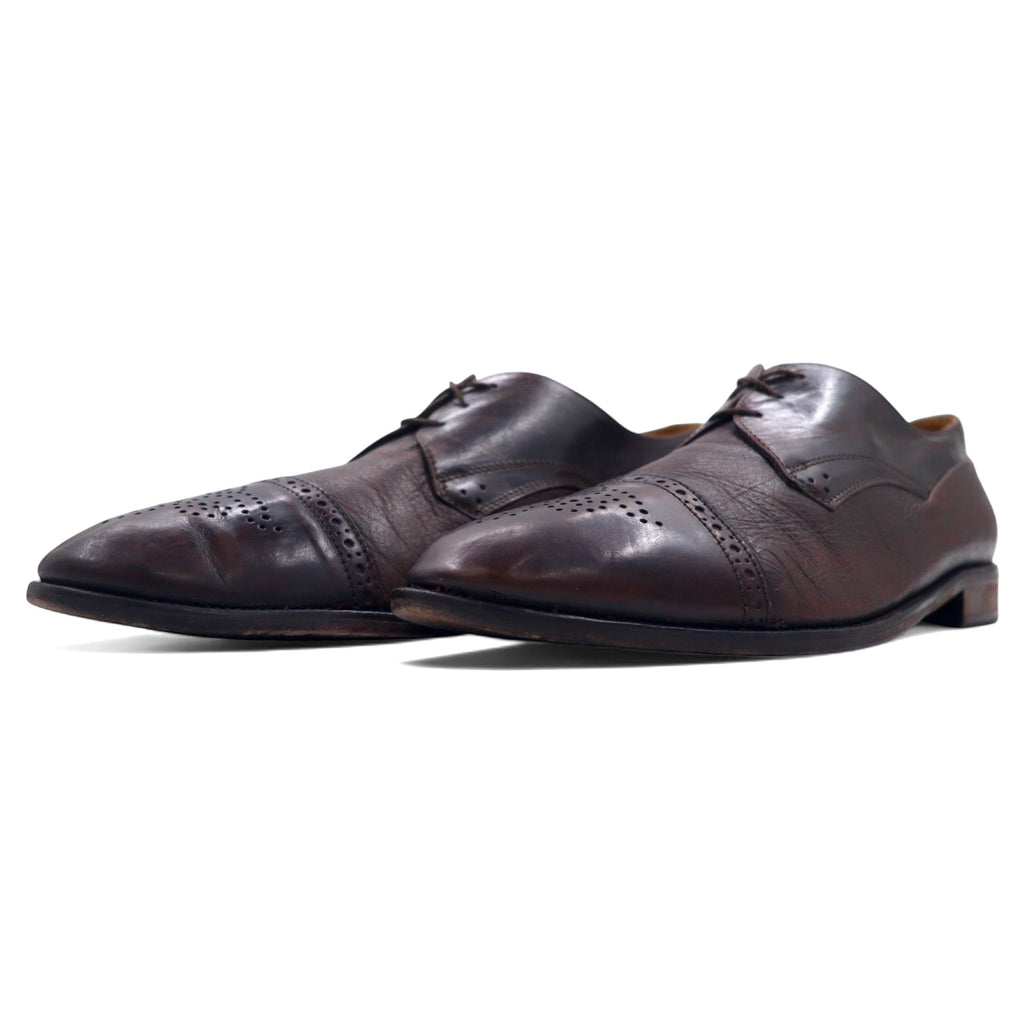 JOHNSTON &amp; MURPHY Italian medallion semi-brogue dress shoes, 28cm, brown leather, CELLINI 3182