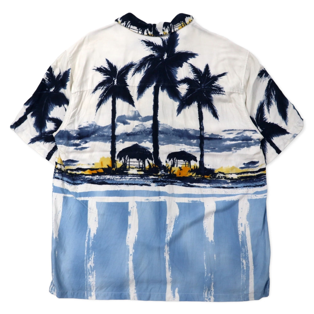 GUESS JEANS 90s Open Collar Aloha Shirt XL White Rayon All-over Print Beach