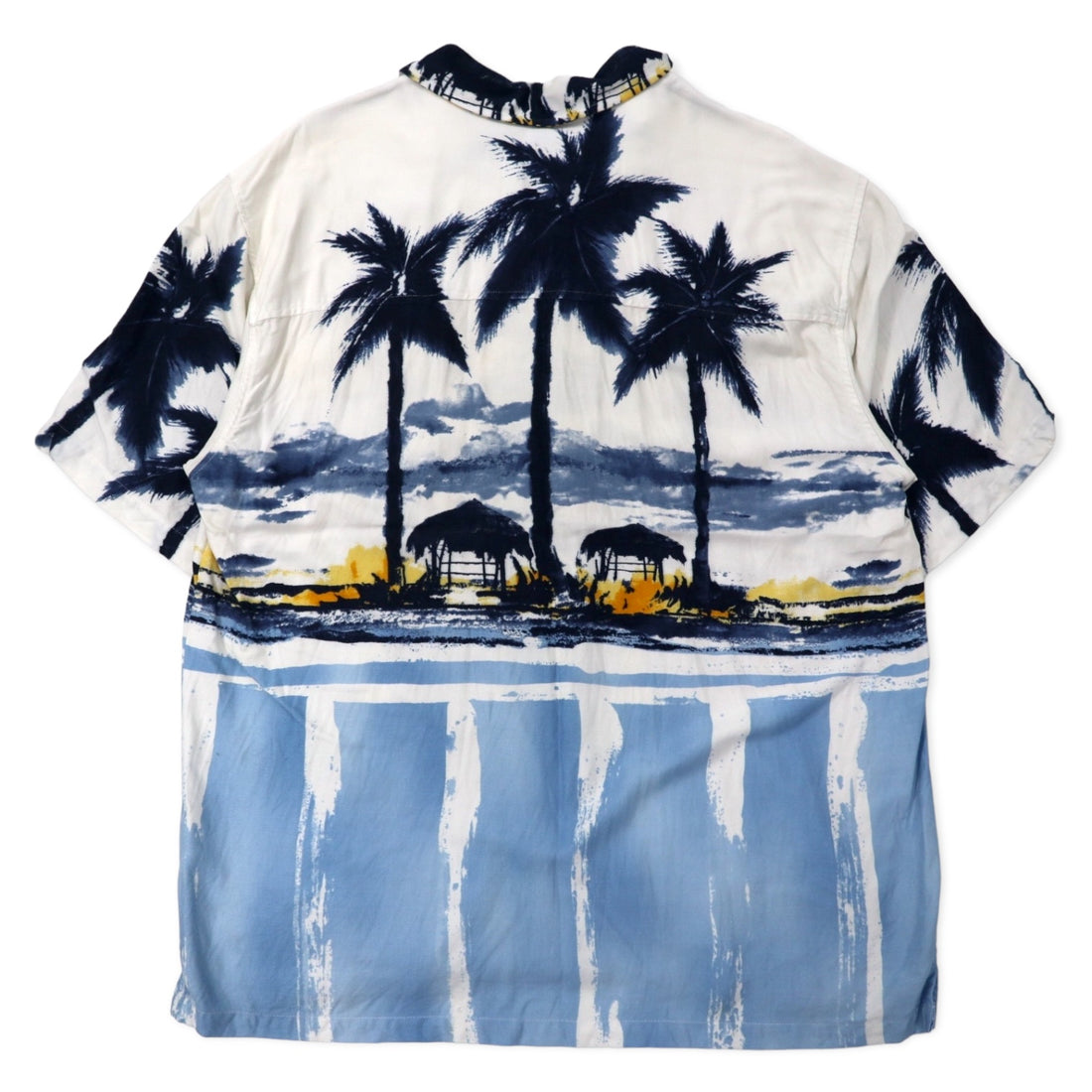 GUESS JEANS 90s Open Collar Aloha Shirt XL White Rayon All-over Print Beach