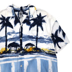 GUESS JEANS 90s Open Collar Aloha Shirt XL White Rayon All-over Print Beach