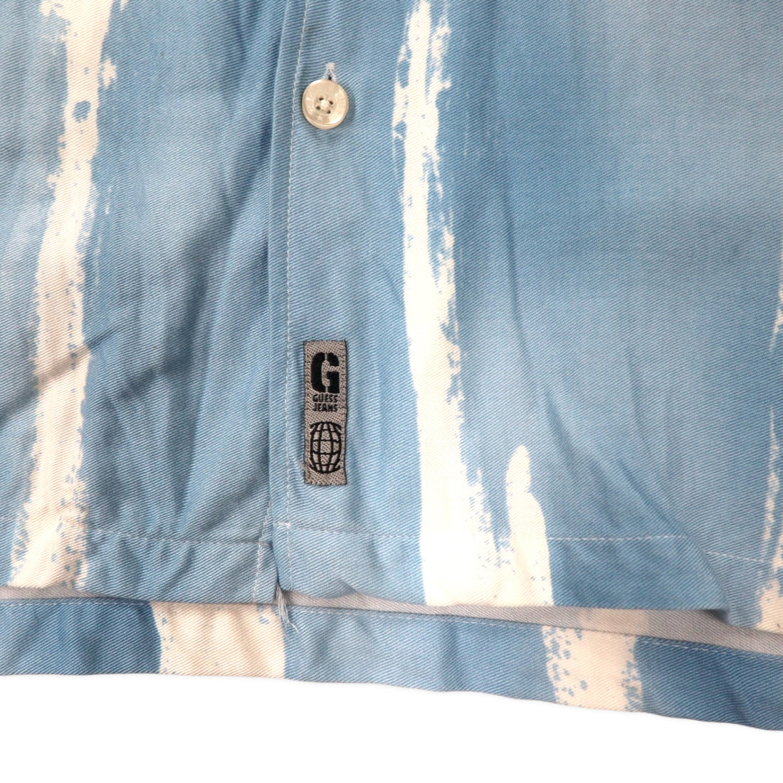 GUESS JEANS 90s Open Collar Aloha Shirt XL White Rayon All-over Print Beach