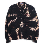 FILA 90s Tie-dye Cotton Knit Cardigan L Black Bleached One Point Logo Embroidery