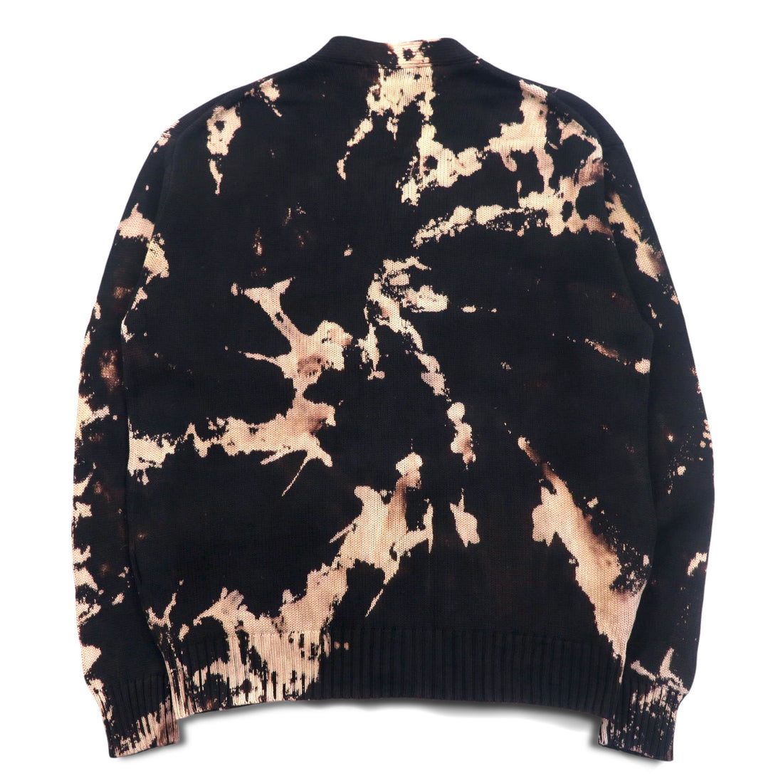 FILA 90s Tie-dye Cotton Knit Cardigan L Black Bleached One Point Logo Embroidery