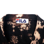 FILA 90s Tie-dye Cotton Knit Cardigan L Black Bleached One Point Logo Embroidery