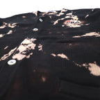 FILA 90s Tie-dye Cotton Knit Cardigan L Black Bleached One Point Logo Embroidery