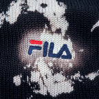 FILA 90s Tie-dye Cotton Knit Cardigan L Black Bleached One Point Logo Embroidery