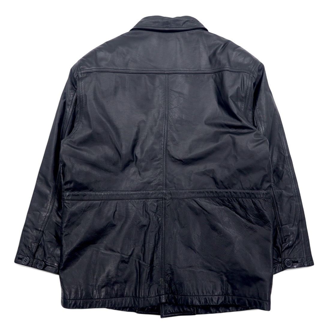 SHABANY Leather Jacket Car Coat L Black Cowhide Leather Drawstring Quilted Liner