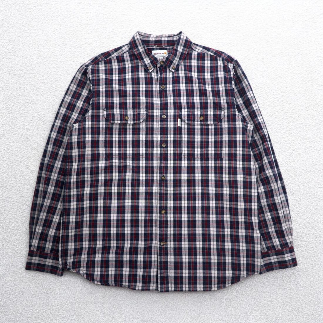 carhartt RELAXED FIT button-down flannel shirt L gray check chest pocket 102214 412