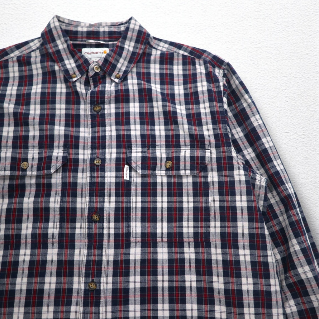 carhartt RELAXED FIT button-down flannel shirt L gray check chest pocket 102214 412