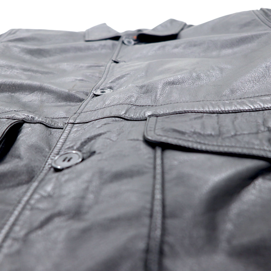SHABANY Leather Jacket Car Coat L Black Cowhide Leather Drawstring Quilted Liner