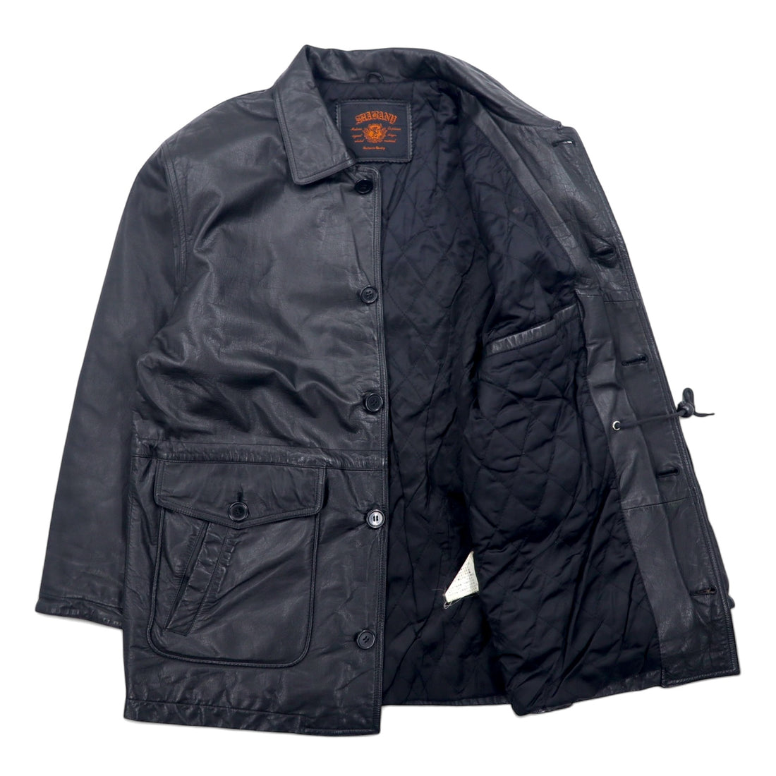 SHABANY Leather Jacket Car Coat L Black Cowhide Leather Drawstring Quilted Liner