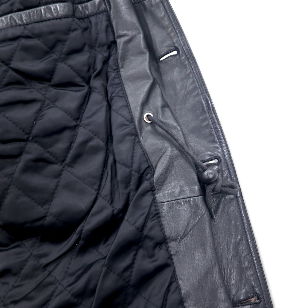 SHABANY Leather Jacket Car Coat L Black Cowhide Leather Drawstring Quilted Liner