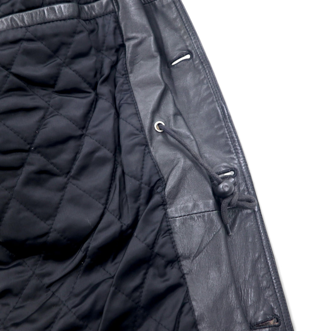 SHABANY Leather Jacket Car Coat L Black Cowhide Leather Drawstring Quilted Liner
