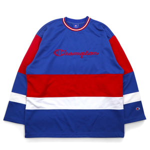 Champion 90s Tricolor Game Shirt, L, Blue, Polyester, Embroidered Logo, Blue Embroidered Tag