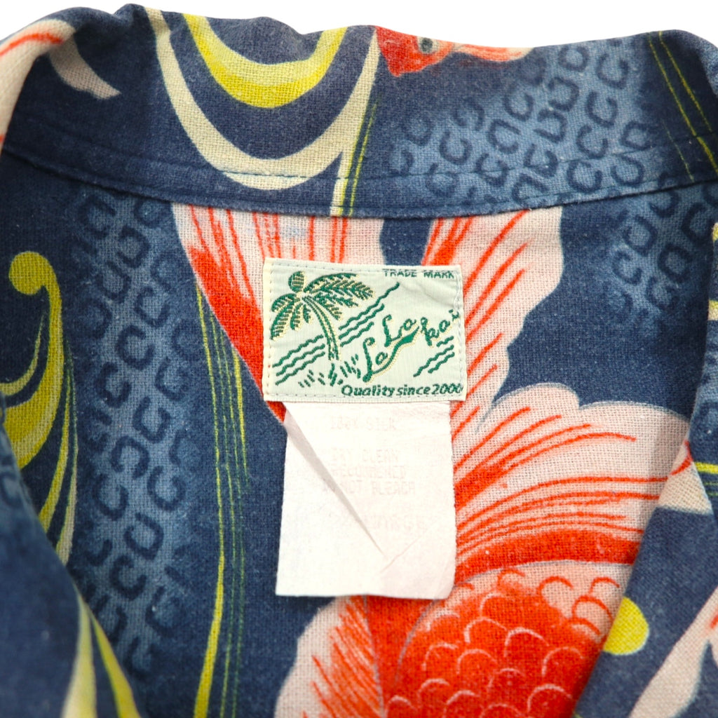 LALAKAI Long Sleeve Open Collar Aloha Shirt, Size XL, Navy, Silk, Japanese Goldfish Pattern, HL015NLN