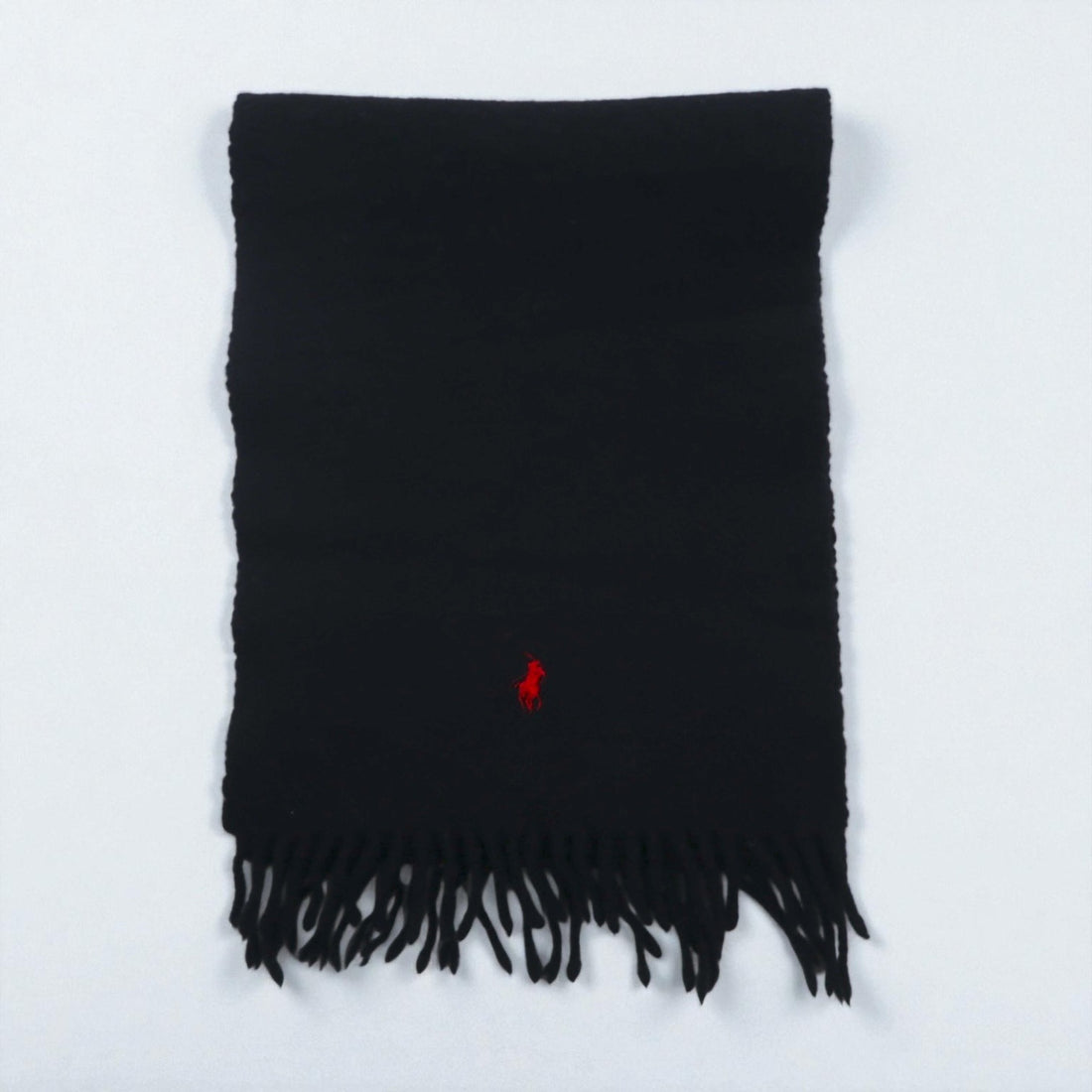 Polo Ralph Lauren 90s Lambswool Fringe Scarf with Small Pony Embroidery, Made in Scotland