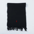 Polo Ralph Lauren 90s Lambswool Fringe Scarf with Small Pony Embroidery, Made in Scotland