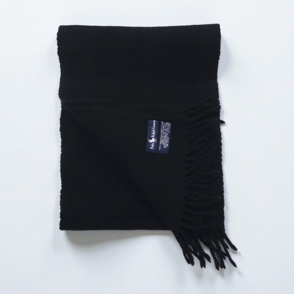 Polo Ralph Lauren 90s Lambswool Fringe Scarf with Small Pony Embroidery, Made in Scotland
