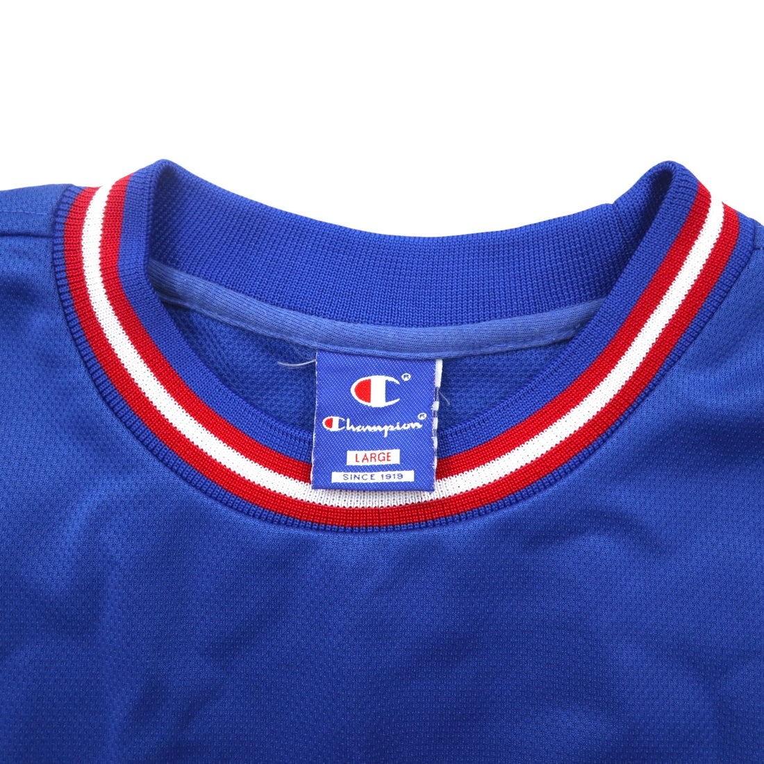 Champion 90s Tricolor Game Shirt, L, Blue, Polyester, Embroidered Logo, Blue Embroidered Tag