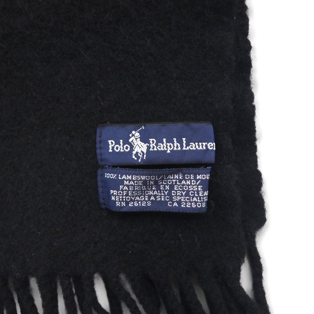 Polo Ralph Lauren 90s Lambswool Fringe Scarf with Small Pony Embroidery, Made in Scotland
