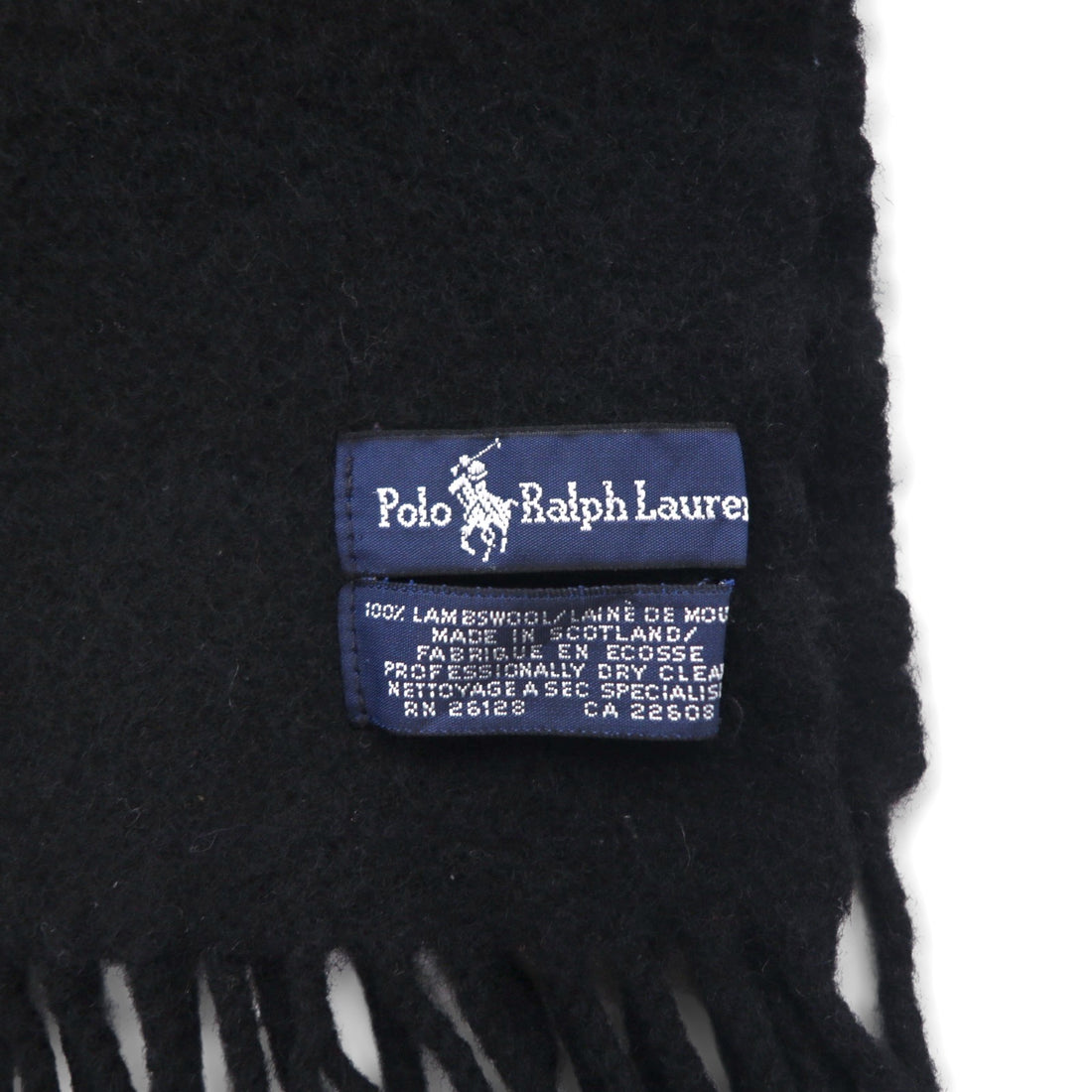 Polo Ralph Lauren 90s Lambswool Fringe Scarf with Small Pony Embroidery, Made in Scotland