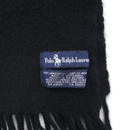 Polo Ralph Lauren 90s Lambswool Fringe Scarf with Small Pony Embroidery, Made in Scotland