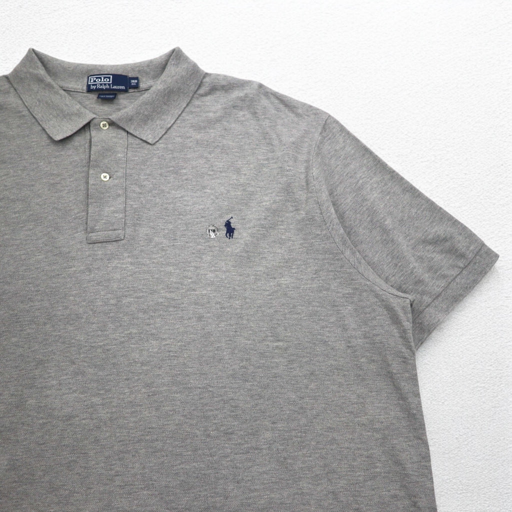 Polo by Ralph Lauren 90s Polo Shirt 3XL BIG Big Size Grey Cotton Pique Small Pony Embroidery Unused