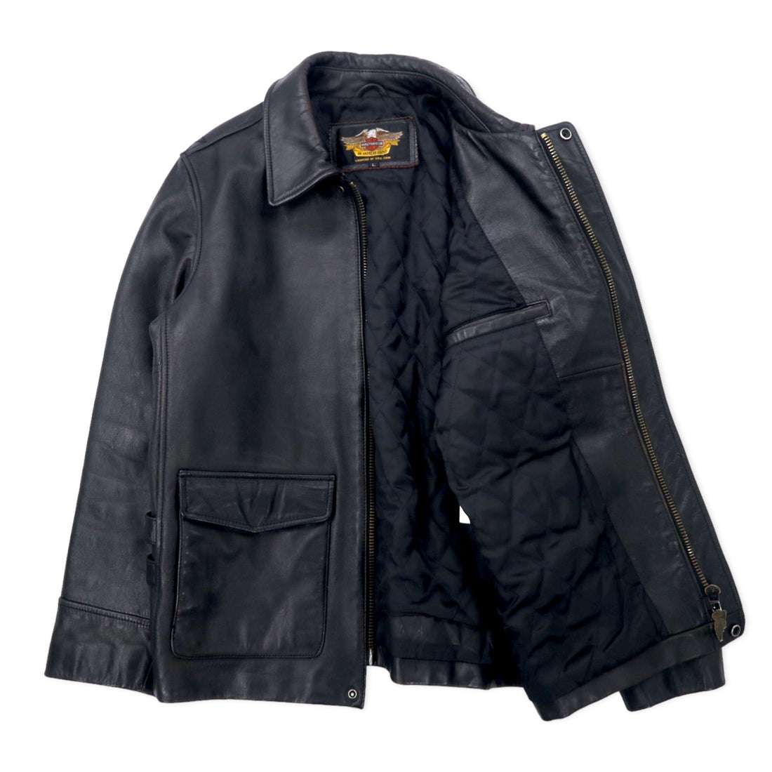 HARLEY DAVIDSON Rider's Jacket Leather Jacket L Black Cowhide Quilted Liner 94HT99