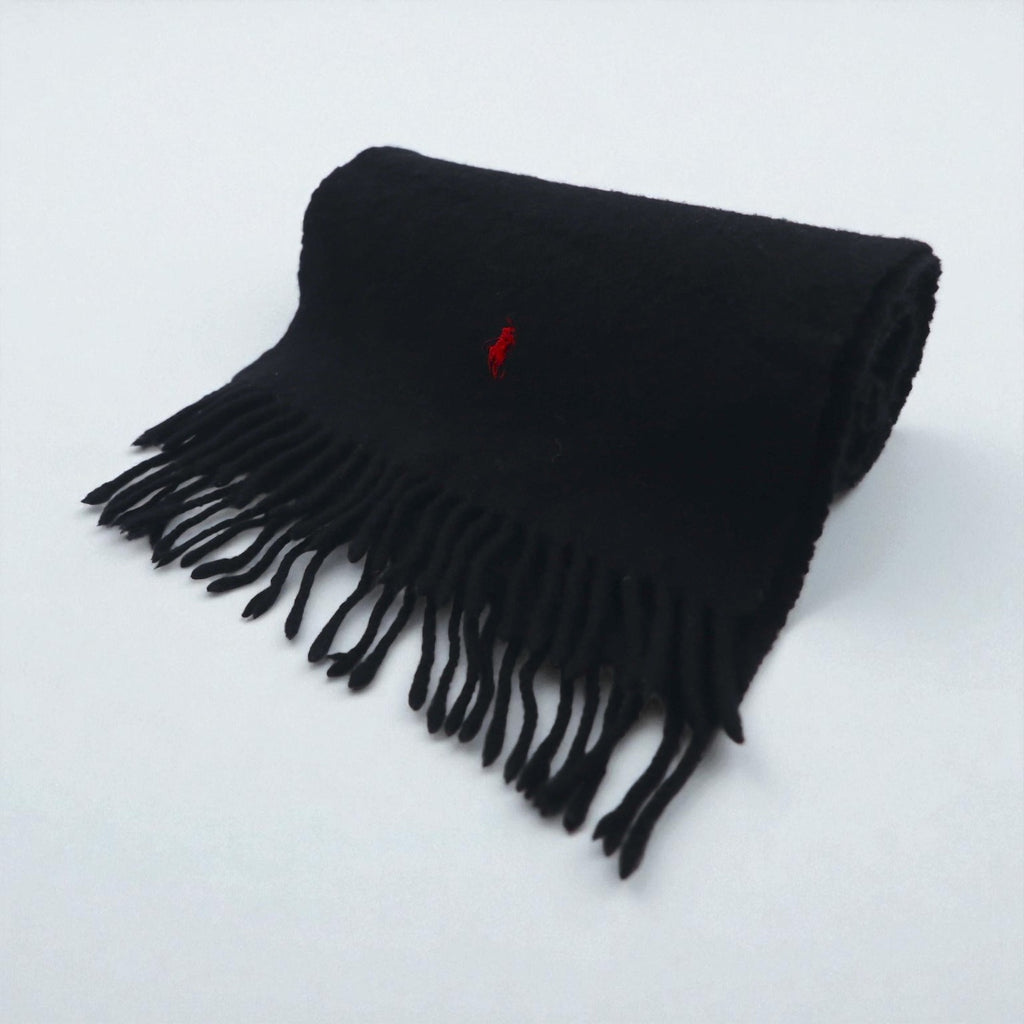 Polo Ralph Lauren 90s Lambswool Fringe Scarf with Small Pony Embroidery, Made in Scotland