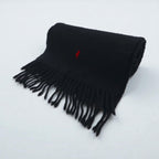 Polo Ralph Lauren 90s Lambswool Fringe Scarf with Small Pony Embroidery, Made in Scotland