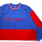 Champion 90s Tricolor Game Shirt, L, Blue, Polyester, Embroidered Logo, Blue Embroidered Tag
