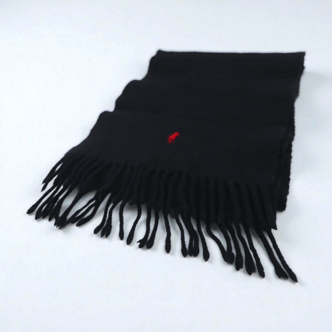 Polo Ralph Lauren 90s Lambswool Fringe Scarf with Small Pony Embroidery, Made in Scotland