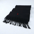 Polo Ralph Lauren 90s Lambswool Fringe Scarf with Small Pony Embroidery, Made in Scotland