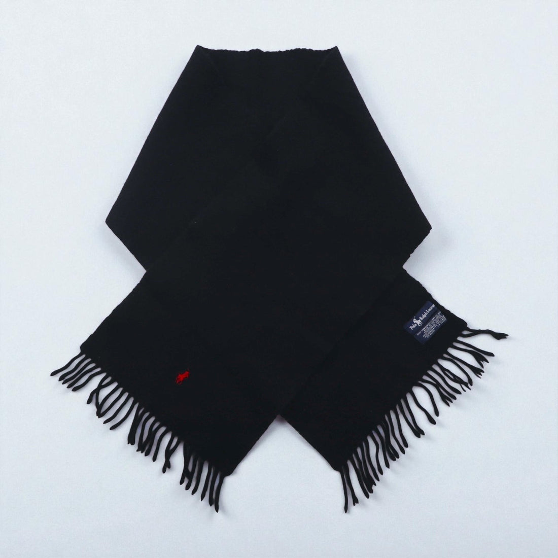Polo Ralph Lauren 90s Lambswool Fringe Scarf with Small Pony Embroidery, Made in Scotland